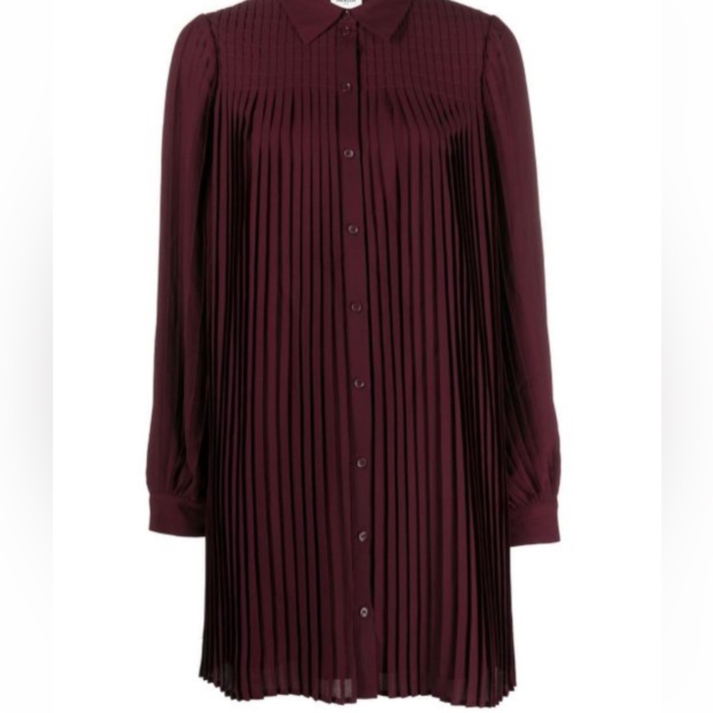 Garnet Hill Ribbed Detail Sheer Red‎ Shirt dress Small